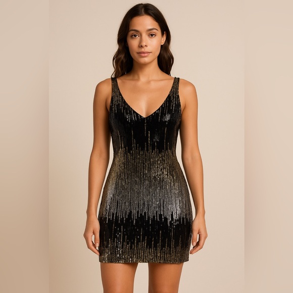 Profile Dresses & Skirts - Glamorous Large Ombré Black and Gold Sequin Mini Dress Size Large